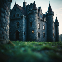 Majestic Medieval Castle with Towering Turrets and Grand Stone Entrance