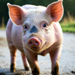 Curious Mud-Covered Pig Strolling Through a Grassy Path