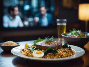 Hearty Main Course with Fresh Side Salad in a Cozy Casual Dining Setting