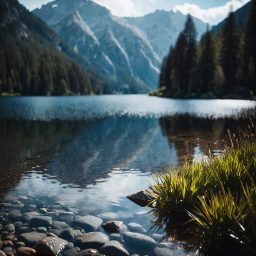 Tranquil Alpine Lake Amidst Majestic Mountains and Lush Greenery