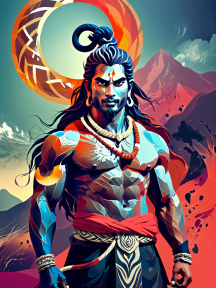 Modern Abstract Depiction of Lord Shiva in Trinetra Samadhi Pose Amidst Mount Kailash