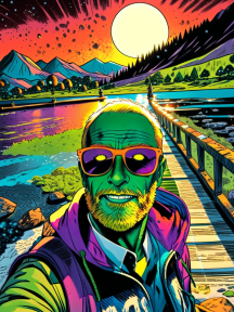 Serene Lakeside Selfie at Sunset: A Vibrant Mountain Escape