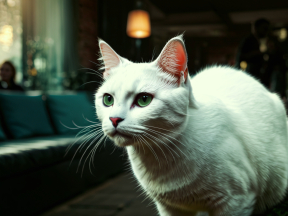 Striking Green-Eyed Cat with Tuxedo Markings Indoors