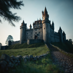 Majestic Hilltop Fortress: A Historic Castle Overlooking the Valley at Dawn