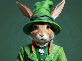 Whimsical Folklore-Inspired Rabbit Character in Traditional Green Attire
