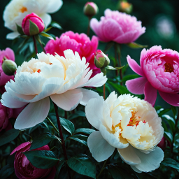 Delicate Pink and White Peonies in Full Bloom: A Softly Focused Springtime Arrangement