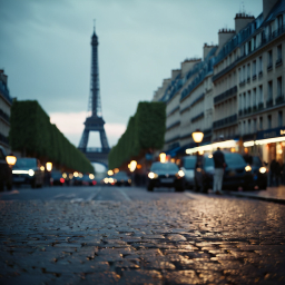 Champs-Élysées at Twilight: A Majestic View of Paris and the Illuminated Eiffel Tower