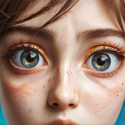 Hyper-Realistic Digital Portrait of a Young Person with Striking Blue Eyes and Freckles
