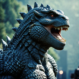 Godzilla Roaring Amidst Ruins: Iconic Monster in Action
