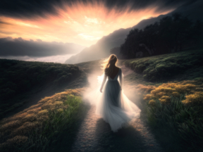 Contemplation at Dawn: A Serene Journey Through an Ethereal Realm