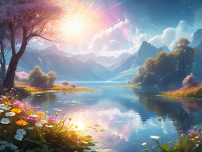 Tranquil Springtime Haven: A Serene Digital Landscape of Blooming Beauty