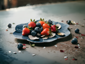 Elegant Presentation of Fresh Strawberries and Blueberries with Edible Flower Accents