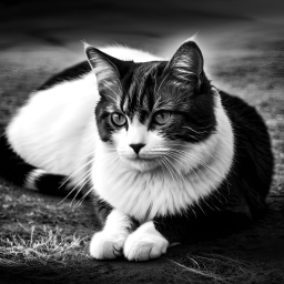 Striped Tabby Cat with White Chest and Paws Relaxing Outdoors