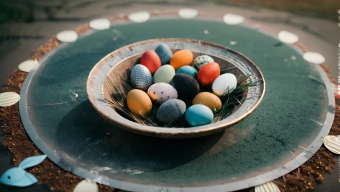 Vibrant Hand-Painted Easter Eggs Displayed in Festive Arrangement