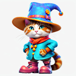 Enchanting Feline Wizard: A Stylish Anthropomorphic Cat in Magical Attire