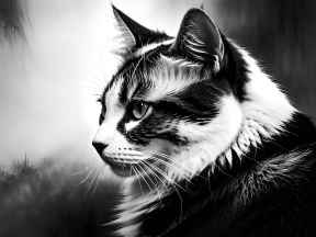 Fluffy Long-Haired Cat with Distinctive Striped Coat and Attentive Expression