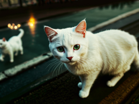 Eerie Nighttime Encounter: Green-Eyed Cat in Urban Glow