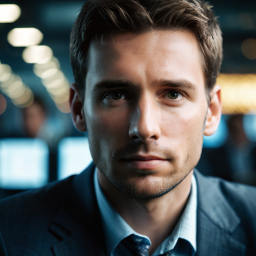 Contemplative Professional in a Warmly Lit Office Environment