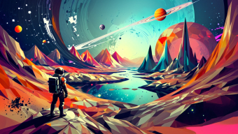 Celestial Odyssey: An Astronaut's Journey Through a Vibrant Alien Landscape