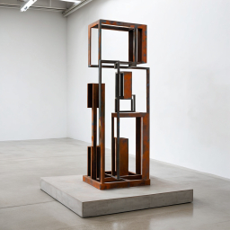 Abstract Geometric Metal Sculpture on Display in Art Gallery