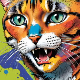 Vibrant Comic-Style Illustration of a Tiger-Striped Cat's Face