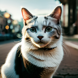 Curious Striped Cat Poses Gracefully in Urban Sunlight