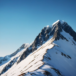 Snow-Capped Mountain Peak Under Clear Blue Winter Sky