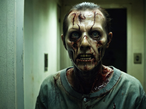 Haunting Portrait of a Gaunt Figure in a Grim Institutional Setting