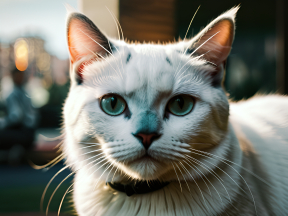 Pensive Fluffy Cat with Collar in Outdoor Daylight Setting
