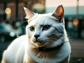 Serene Cat Portrait at Sunset in Urban Setting