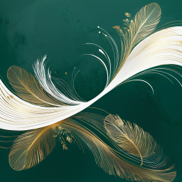 Abstract Feather Motif in White and Gold on Dark Background