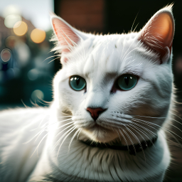 Striking Blue-Eyed Cat in Sunlit Urban Setting
