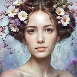 Ethereal Beauty: A Serene Portrait of a Floral-Enchanted Maiden