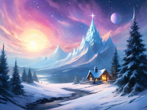 Enchanting Winter Wonderland: A Serene Snow-Covered Castle at Dawn