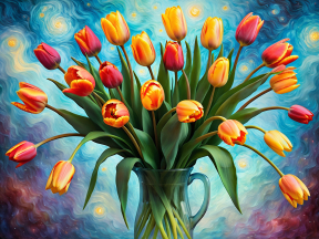 Cosmic Blooms: A Surreal Fusion of Vibrant Tulips and the Starry Galaxy