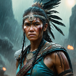 Fierce Tribal Warrior: A Stormy Fantasy Battle Portrait