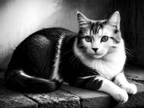 Majestic Tabby Cat Posing on a Rustic Brick Surface with a Blurred Background
