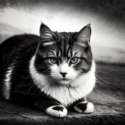 Alert and Attentive Long-Haired Tabby Cat Sitting Indoors on Textured Surface
