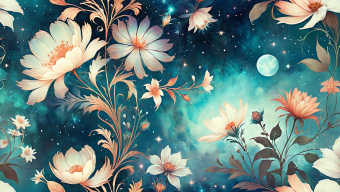 Ethereal Night: A Dreamlike Blend of Moonlight, Stars, and Blossoms