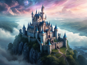 Enchanted Fortress at Dawn: A Mystical Castle Above the Misty Waters