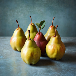 A Colorful Display of Pear Varieties Showcasing Ripeness and Diversity