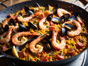Classic Spanish Seafood Paella with Shrimp and Clams