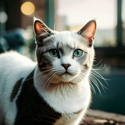 Attentive Cat with Unique Grey and White Fur Pattern by a Sunlit Window