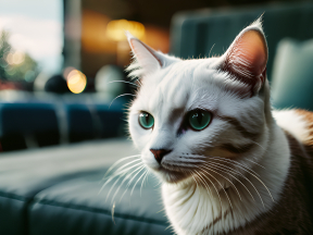 Close-Up of a Striped Cat with Wide Eyes Indoors