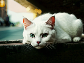 Curious Cat Caught in a Moment of Surprise in Urban Setting