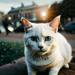 Urban Gaze: Captivating Blue-Eyed Cat Amid City Streets