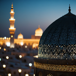 Illuminated Majesty: Nighttime View of a Grand Mosque with Intricate Architecture