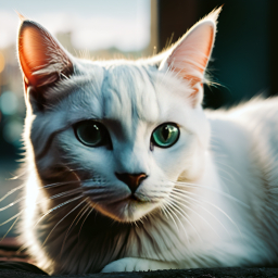 Close-Up Portrait of a Light-Furred Cat with Striking Bright Eyes