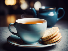 Cozy Tea Time: Blue Teacup with Biscuits on an Elegant Saucer