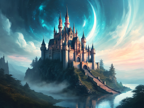 Enchanted Island Castle Beneath a Majestic Celestial Moon
